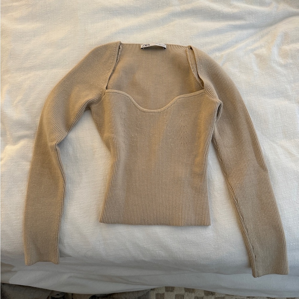 Zara Sweetheart Ribbed Knit Sweater